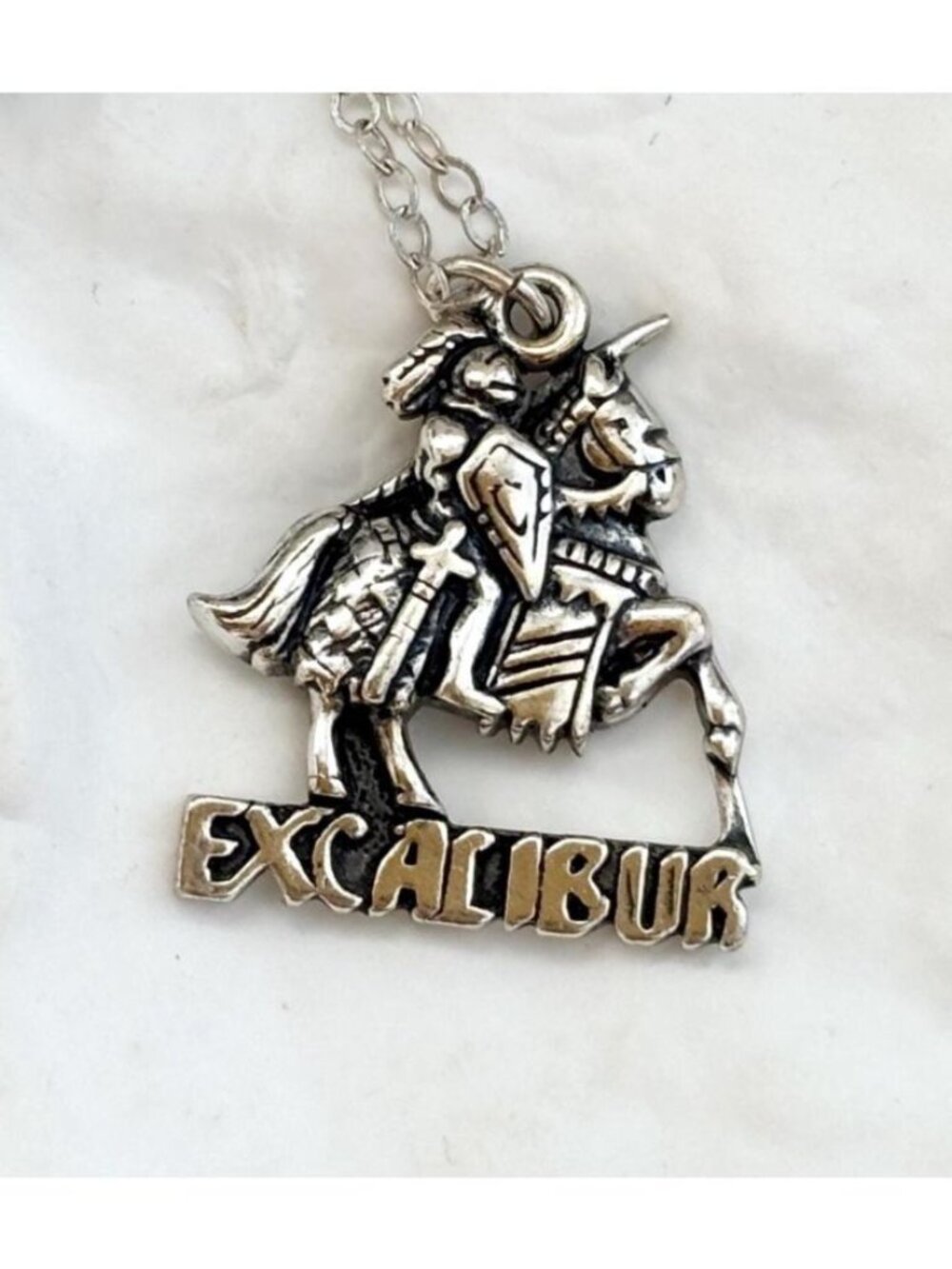 Excalibur Cowboy on Horse Vintage Sterling Silver 925 Pendant Necklace - 18"
